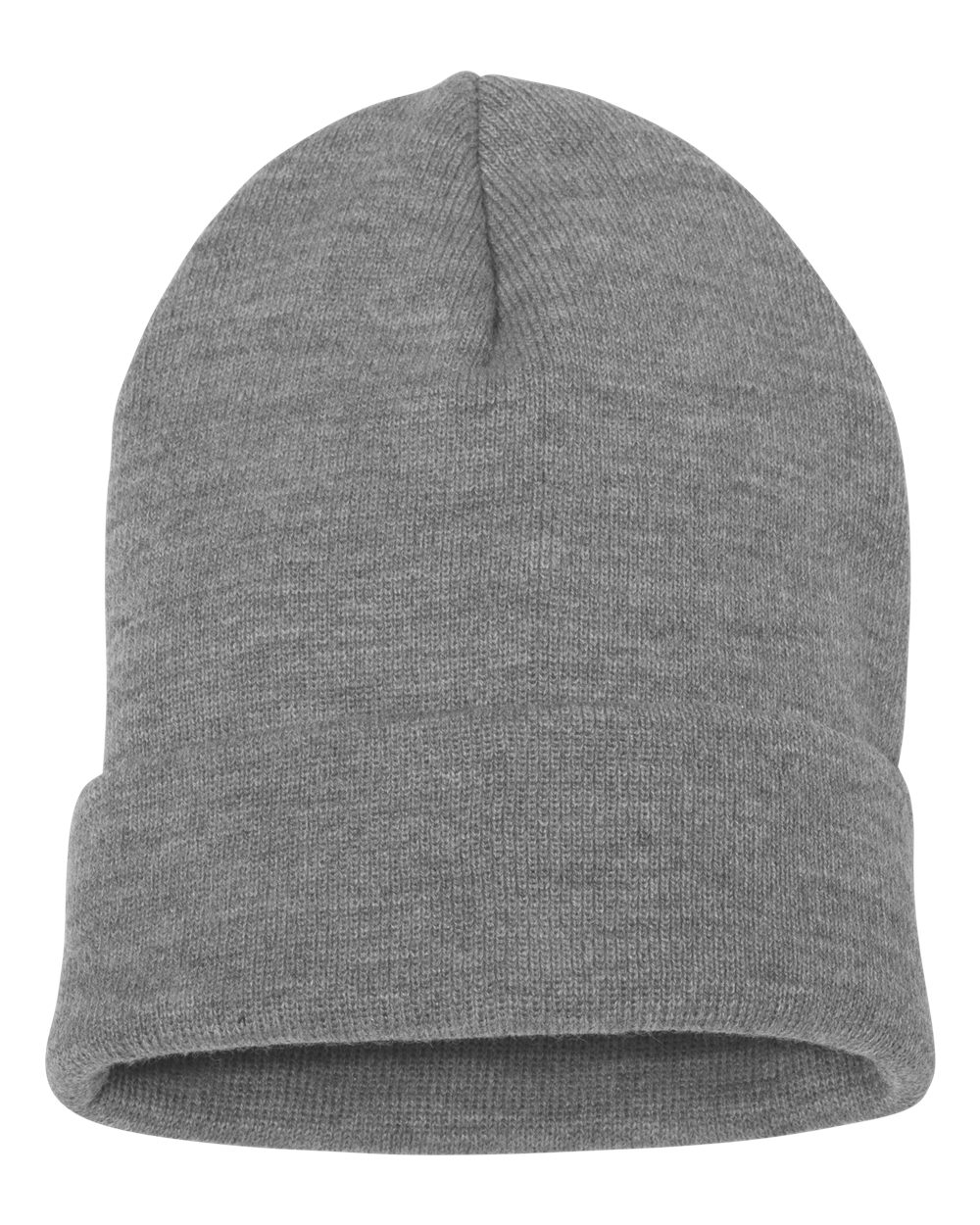 Gray knit beanie on a white background
