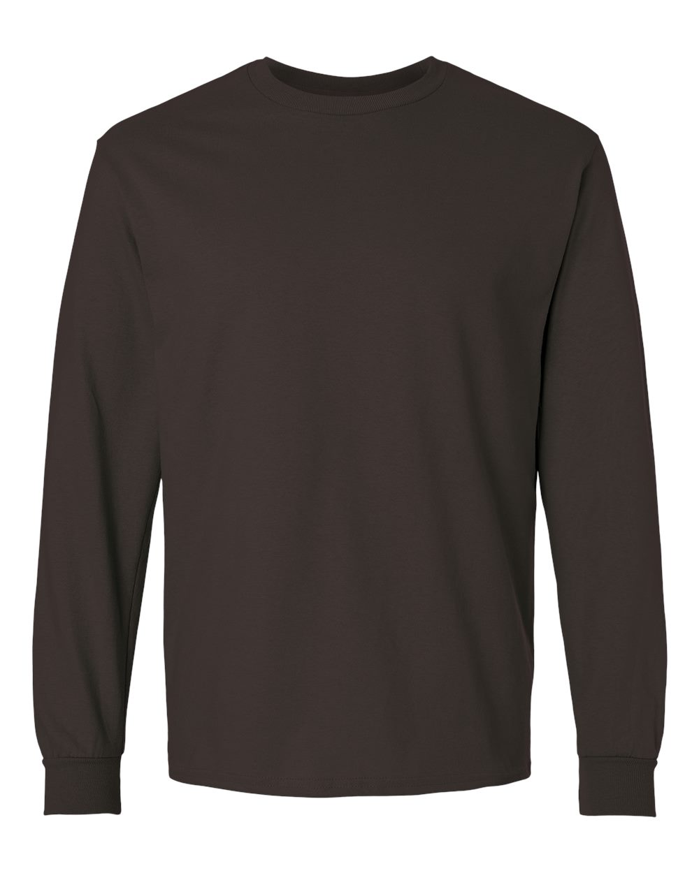 Plain dark chocolate long-sleeve shirt on a white background