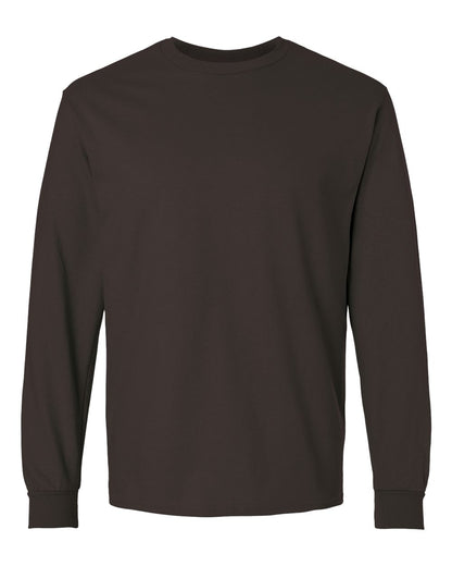 Plain dark chocolate long-sleeve shirt on a white background