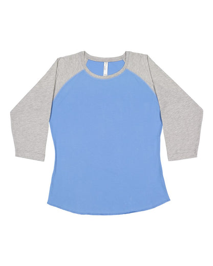 Blue baseball shirt with gray sleeves on a white background