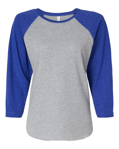Gray baseball shirt with blue sleeves on a white background