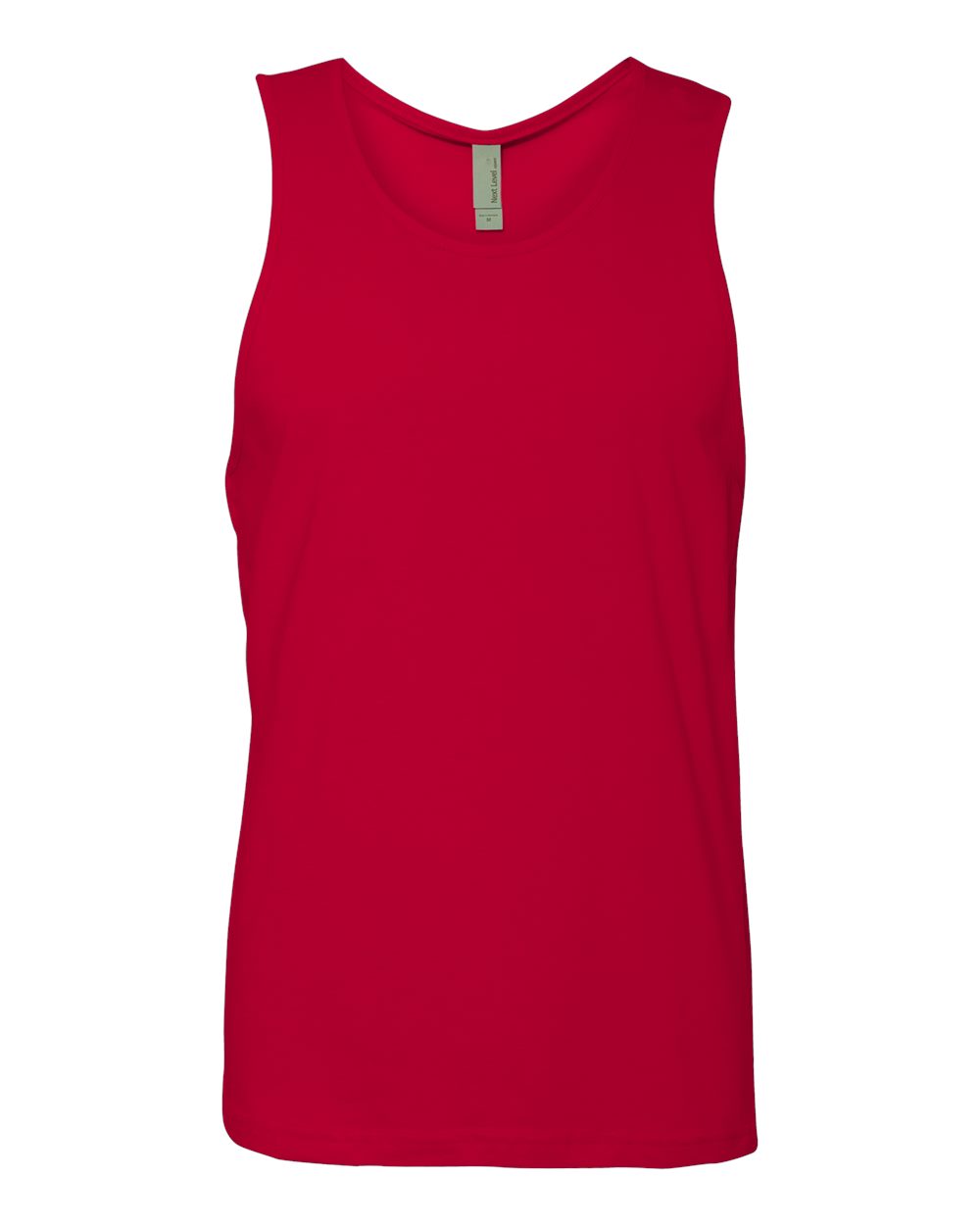 Red tank top with a visible brand tag on a white background