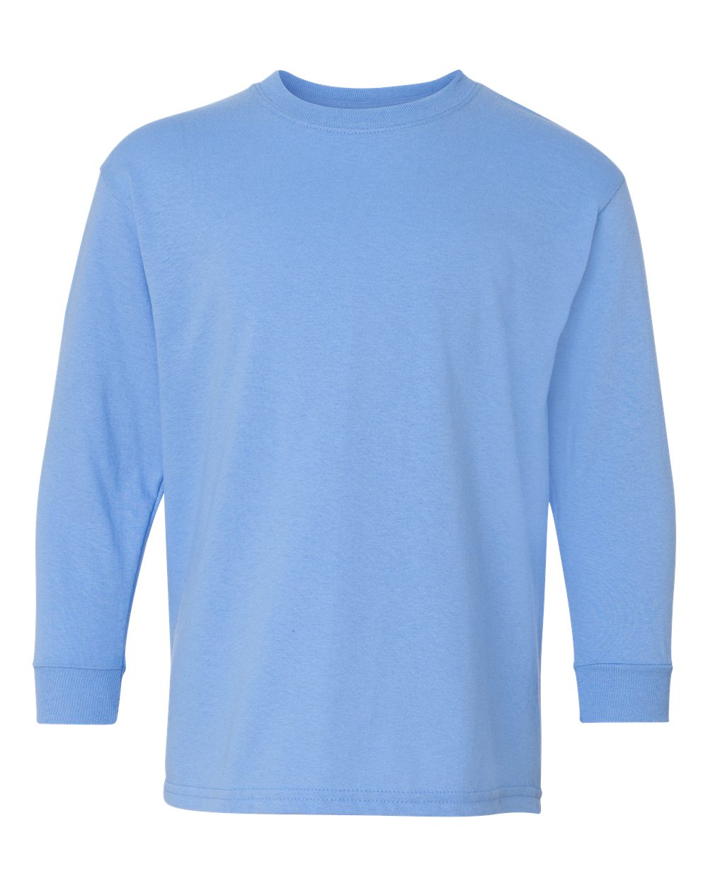 Plain light blue long-sleeve shirt on a white background