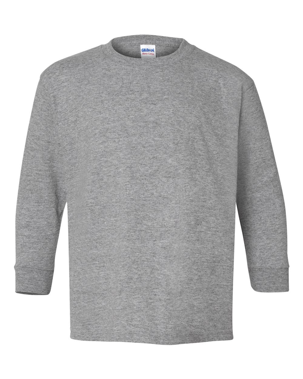 Gray sweatshirt with a brand label on a white background