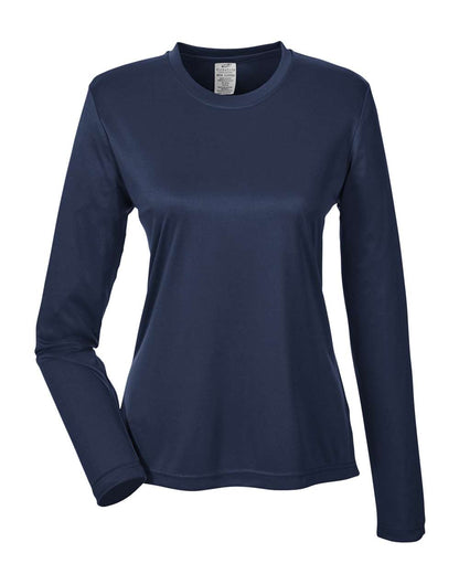 Navy blue long-sleeve shirt on a white background