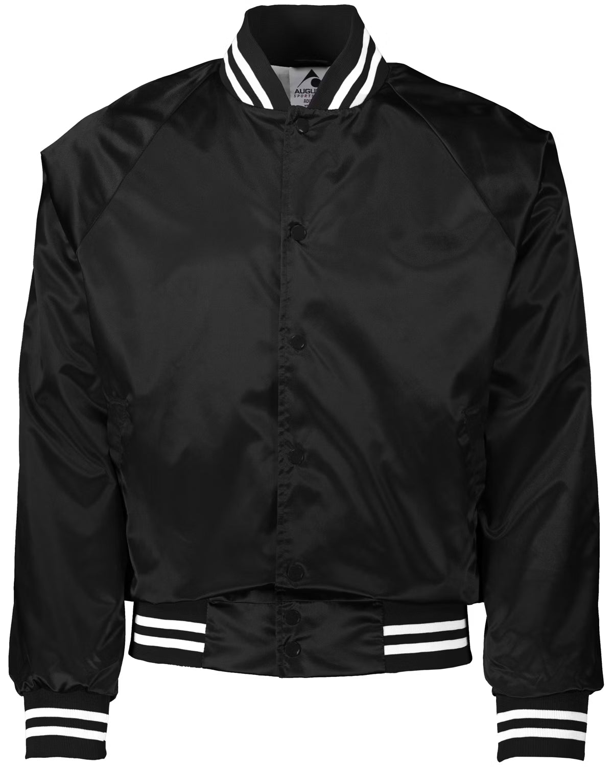 Black jacket with white trim on a white background
