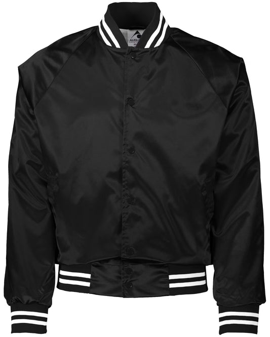 Black jacket with white trim on a white background